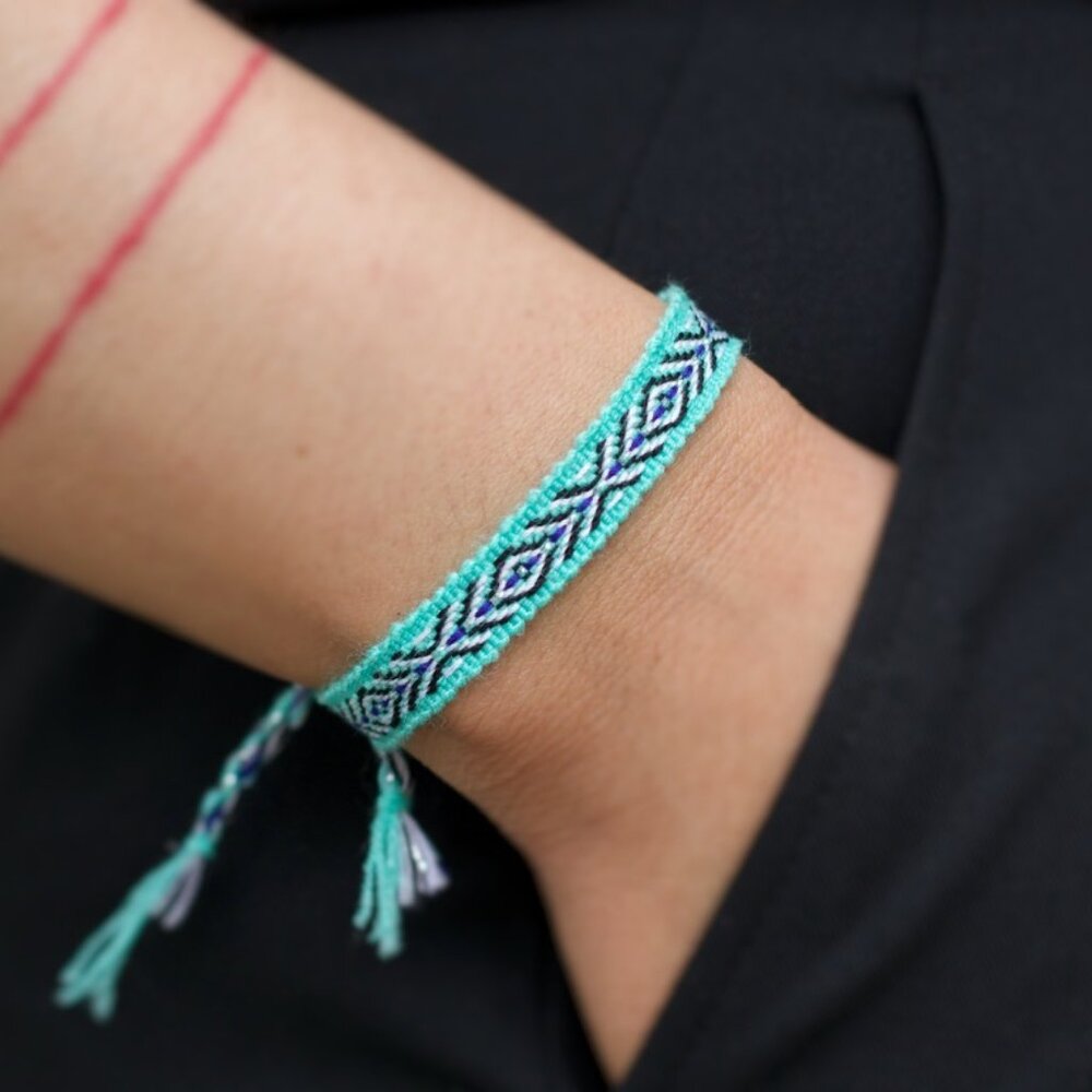 Aquamarine Boho Woven Bracelet, Beach Bracelet, Slim Bracelet, Textile Cloth OS - Picture 3 of 3